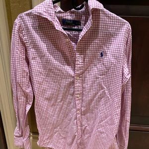Men’s Ralph Lauren Pink Checkered LS Polo Size S